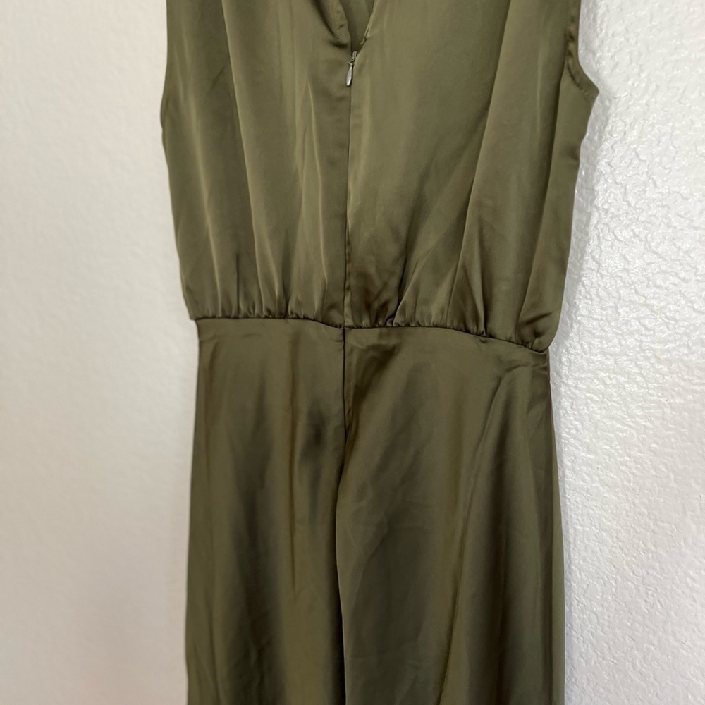 Classic Elegance Olive Satin Sleeveless Mock Neck Maxi Dress - Picture 6 of 10